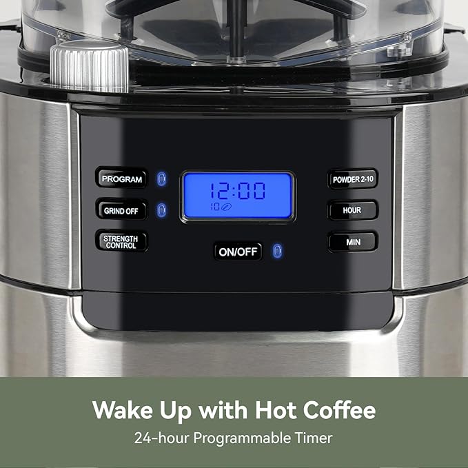 Gevi All In One 10-Cup Grind & Brew Coffee Maker with Built-In Burr Grinder | 24-Hour Programmable Timer, 1.5L Water Tank, Warm Plate, Reusable Filter & Glass Carafe for Daily Fresh Coffee Brewing - Image 6