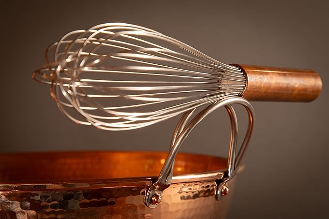 Sertodo Copper Mixing Bowl | 5 quart capacity, 12-inch diameter | Ergonomic Stainless Steel handle | 100% Pure Copper, Heavy Gauge, Hand Hammered | Whip Eggs Whites to Perfection | NOT for Salads
