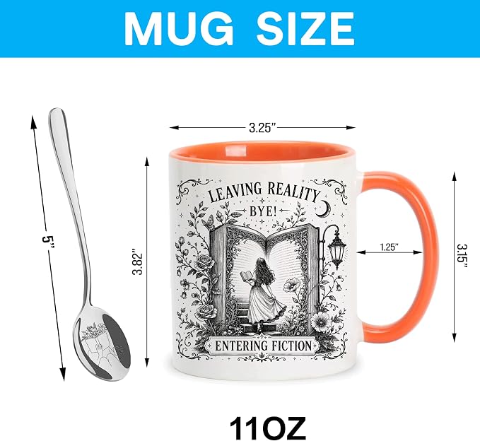 Hyturtle Book Mug with Spoon Gifts for Book Lovers on Birthday, Christmas | Bookish Cup Gifts for Women, Reading Themed 11oz ceramic Mug, Vivid double-sided fade-resistant print, Comfort grip handle - Image 4