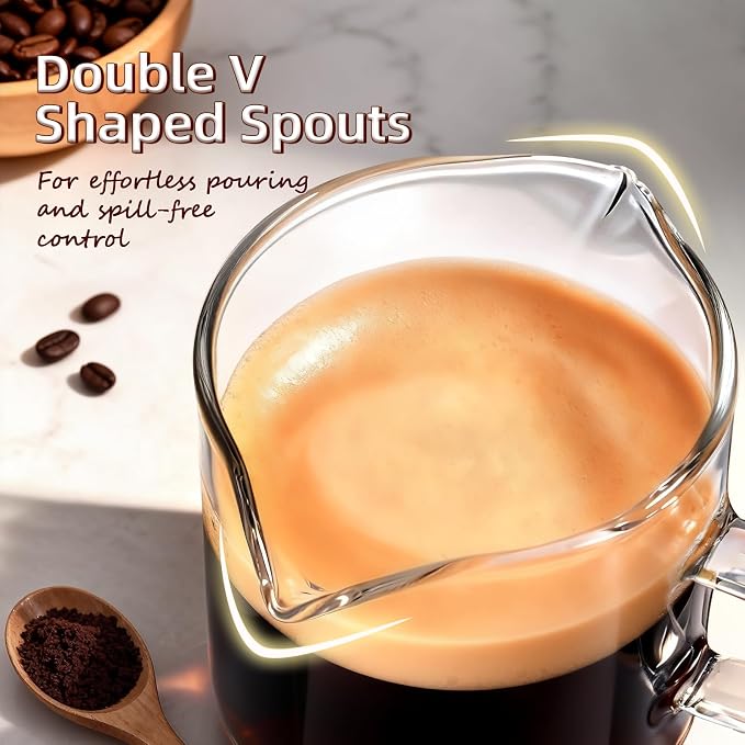 DWTS DANWEITESI Espresso Cups Set of 2: Espresso Machine Accessories - Espresso Shot Cups for Home Baristas - Essential Coffee Bar Accessories - 4oz Glass Espresso Cup Set with Handled and Spout - Image 3