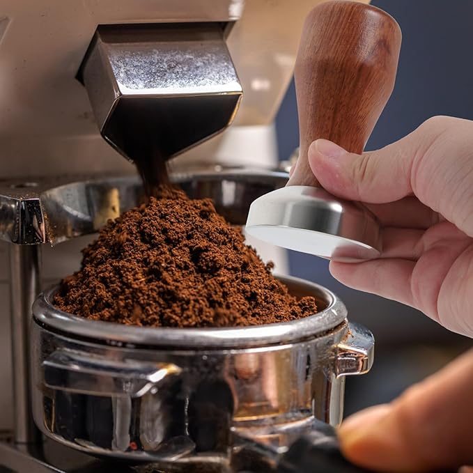 Stainless Steel Coffee Tamper with Wood Handle Flat Base Heavy-duty Espresso Powder Press Tool for Home Use Coffee Making