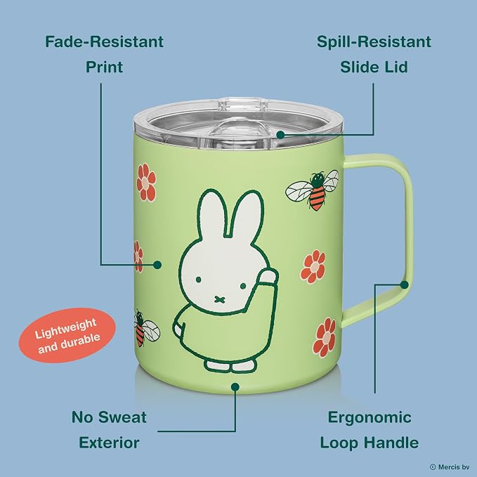 Dragon Glassware | Miffy Stainless Steel Camp Mug with Lid, 12 oz - Green | Nijntje Insulated Camping Mug For Coffee, Tea, Matcha & Hot Beverages; Miffy Mug with Lid - Image 4