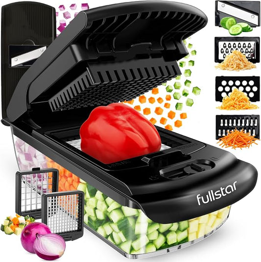 Fullstar Pro Original Vegetable Chopper & Mandoline Slicer Kitchen Gadget | 6 in 1 Veggie Slicer, Onion & Fruit Cutter with Sharp Stainless Steel Blades & Container, All-in-One Meal Prep Tool (Black) by fullstar