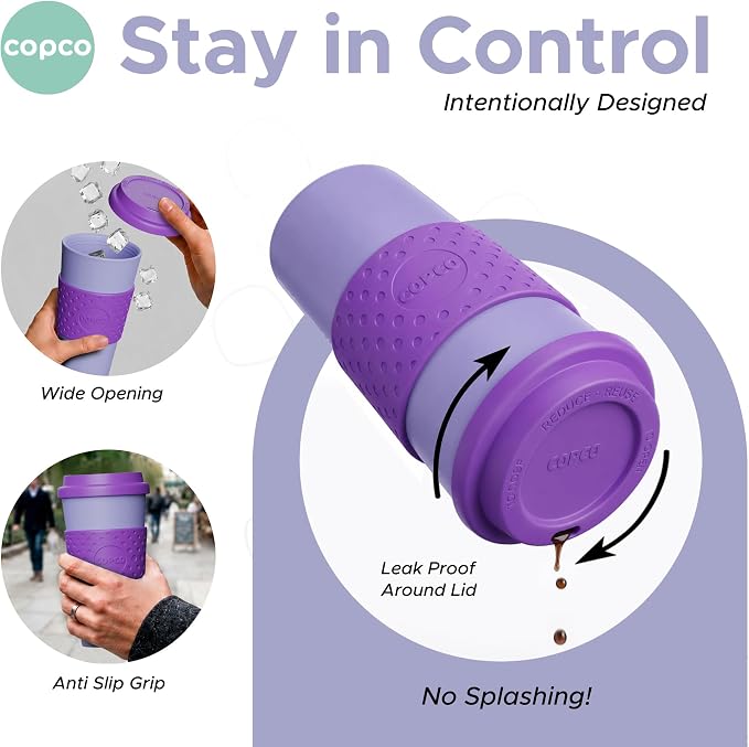 Copco Acadia 16oz Travel Mug, Set of 4 - Double Wall, Green & Purple | Spill-Resistant Lid, Ergonomic Design, Comfortable Handling, Ideal For Daily Commutes & On-The-Go Beverages - Image 5
