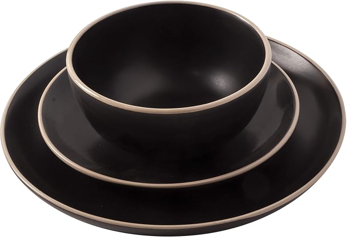 Gibson Home Rockaway 12-Piece Stoneware Dinnerware Set, Service for 4 – Modern Round Plates and Bowls, Dishwasher & Microwave Safe, Black - Image 3