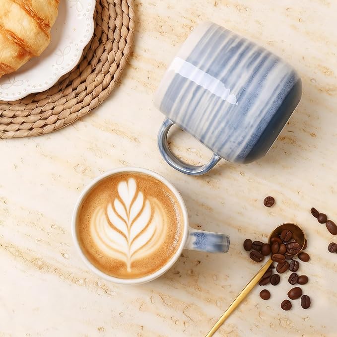 Coffee Mugs, Set of 4 Ceramic Mugs with Blue and White Gradient Stripes, 12oz Modern Cups with Comfortable Handle - Dishwasher & Microwave Safe, Design for Home, Office, Daily Use - Image 2