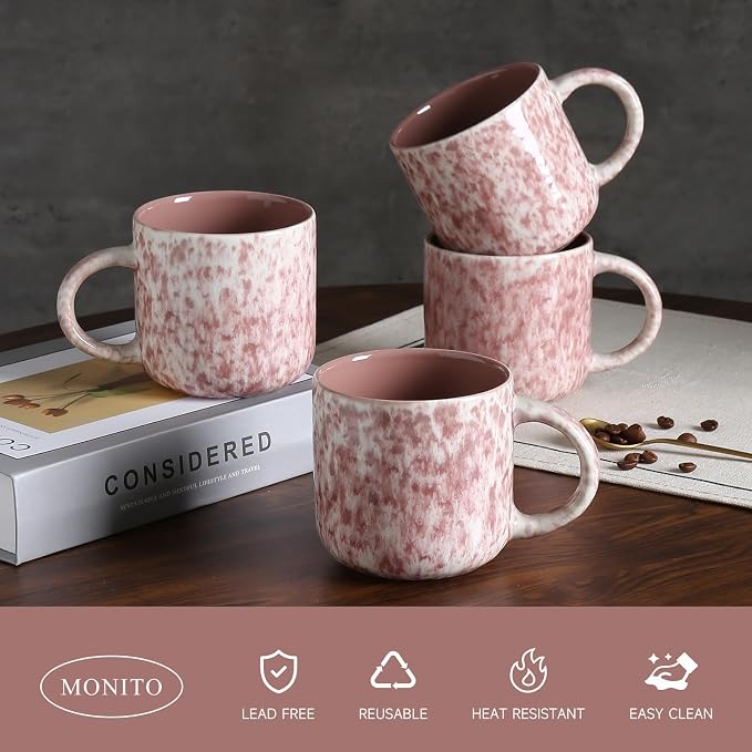MONITO 12 OZ Coffee Mugs Set of 4, Ceramic Coffee Mugs,Modern Coffee Mugs Set with handle for Tea/Latte/Cappuccino/Milk/Cocoa. (Red, 4 Count（Pack of 1）) - Image 5