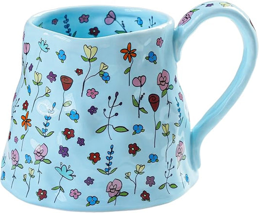 Ceramic Coffee Mug, 20oz Blue Large Mugs with Big Handle, Cute Floral Cup for Latte, Tea, Cocoa, Porcelain Big Tea Cups for Women Mothers Day, Dishwasher and Microwave Safe by Movlen