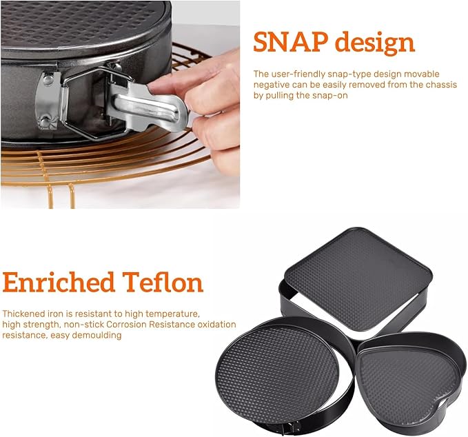 Springform Cake Pan Set of 3 (7, 8, 9 Inch) Heart Round Square Baking Pans Nonstick Cheesecake Pans with Removable Bottom Stainless Steel Bakeware for Cake, Mousse - Image 7
