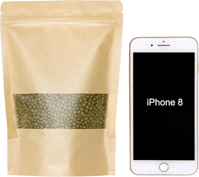 SumDirect Kraft Stand Up Pouches - 50Pcs Resealable Kraft Paper Stand Up Bags with Window, Zipper Disposable Food Storage Bags for Home or Business (50, 5.5x7.8inch) - Image 2
