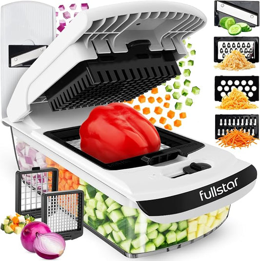 Fullstar Pro Original Vegetable Chopper & Mandoline Slicer Kitchen Gadget | 6 in 1 Veggie Slicer, Onion & Fruit Cutter with Sharp Stainless Steel Blades & Container, All-in-One Meal Prep Tool (White) by fullstar