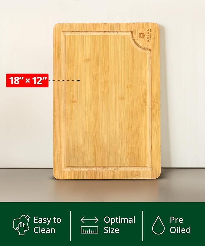 ROYAL CRAFT WOOD Wooden Cutting Boards for Kitchen Meal Prep & Serving - Bamboo Wood Serving Board Set with Deep Juice Groove Side Handles - Charcuterie & Chopping Butcher Block for Meat - Image 5