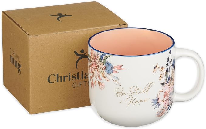 Christian Art Gifts Large Inspirational Ceramic Coffee & Tea Mug for Women: Be Still & Know Encouraging Bible Verse Psalm, Cute Novelty Non-toxic Sturdy Beverage Cup, White/Pink/Blue Floral, 14 oz. - Image 7