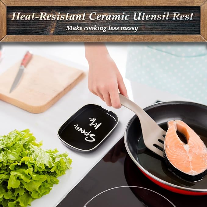 Ceramic Spoon Rest for Stove Top, DAYYET Large Spoon Holder, Spoon Rest for Kitchen Counter, Heat-Resistant Cooking Utensil Rest, Black Kitchen Decor and Accessories - Image 4