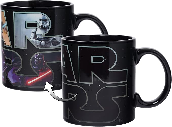 Silver Buffalo Star Wars Logo, Heat Reveal Ceramic Mug, 20oz | Coffee Cup, Boba Fett, Yoda, Luke, C-3PO, R2-D2 and Darth Vader, Stormtrooper, 0.59 Liters by SilverBuffalo