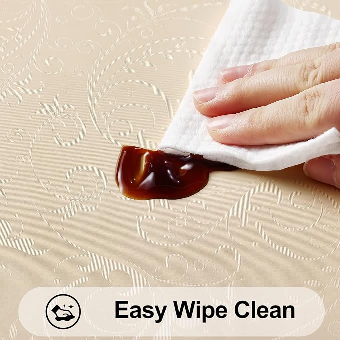 Smiry Rectangle Waterproof Heavy Duty Vinyl Tablecloths, 60 x 84 Inch | Wipeable Washable Floral Embossed Table Cover for Kitchen and Dining Room, Indoor & Outdoor Use, Cream - Image 3