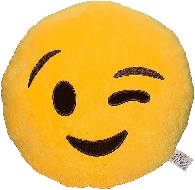 EvZ Official Certified Winking Plush Pillow - 32cm Large Soft Winking Face Emoticon Cushion - Funny Playful Decorative Stuffed Toy for Kids, Bedroom & Cheerful Gift (Yellow) by EvZ