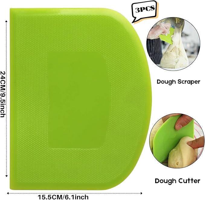 SURDOCA Dough Scraper Bench Scraper - 3P 9.5x6.1" Plastic Flexible Bowl Scraper, Sharp Edge & Angles Cake Scraper. Non-Slip Bakeware Decorating Tools Sculpting & Modeling Tools - Blue+Yellow+Green