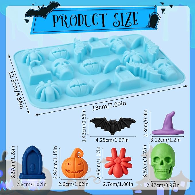 3Pcs Halloween Silicone Molds 18-Cavity Spider Skull Pumpkin Mold | Halloween Silicone Molds with 18 Cavities, Spider Skull Pumpkin Bat Designs for Chocolate, Candy, Gummy, Soap and Wax - Image 3