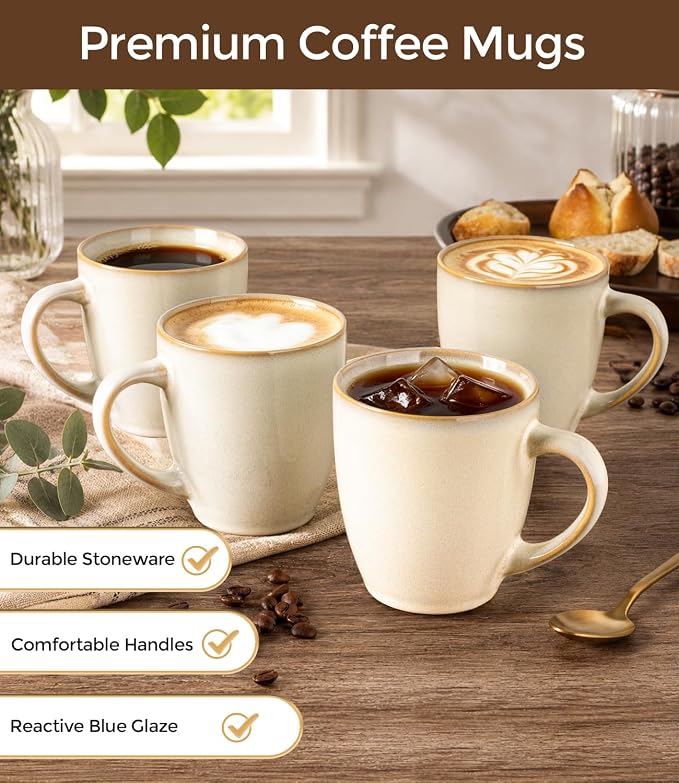 GBhome 12OZ Coffee Mugs Set of 4, Stoneware Coffee Mugs Set, Dishwasher & Microwave Safe - Image 4