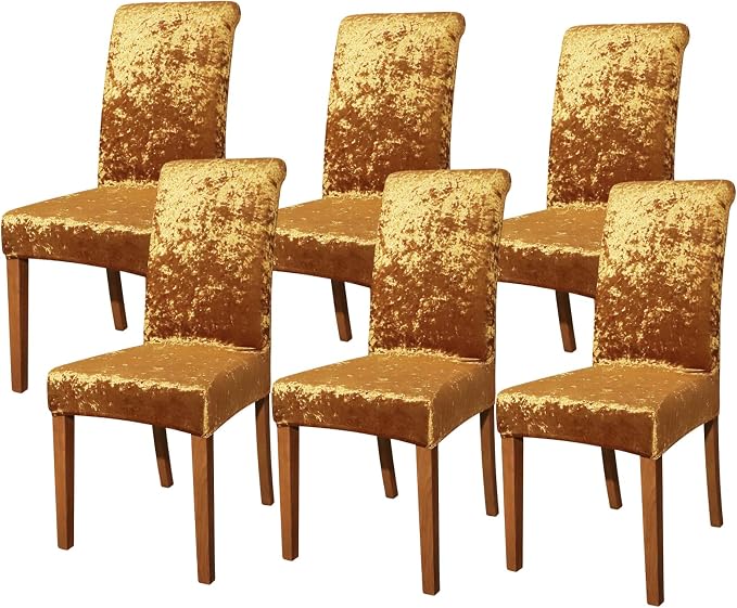 FORCHEER Chair Covers for Dining Chairs Set of 6,Velvet Gold Stretch Dining Room Chair Cover Kitchen Parsons Chair Slipcovers (Pack of 6, Velvet Gold) by FORCHEER