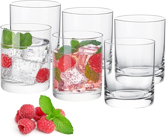 13.8oz Borosilicate Glass Drinking Glasses Set of 6, Heat-Resistant Double Old Fashioned Lowball Tumblers, Crystal Clear Water Cups, Lowball Glasses Rocks Glasses for Cocktail, Whiskey Glasses by FAIRCRAFT