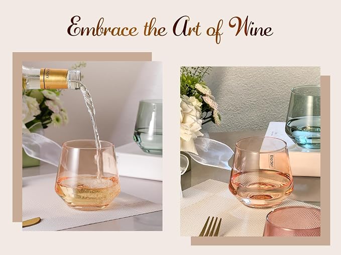 Stemless Wine Glasses Set 6【Colored Wine Glasses Stemless】 Multi Color Short Tumbler【14oz】 Colored Glassware for Wine or Soft Drinks,Unique Wine Gifts for Women Birthday Wedding - Image 5