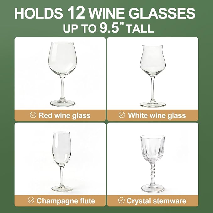 LotFancy Stemware Storage Container - Deluxe Quilted Storage Case with Dividers for 12 - Wine Glasses, Champagne Flutes, Glassware, Drinkware Storage Box Chest, 15.5"x12.5"x 10", Gray - Image 6