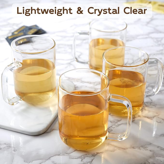 Glass Coffee Mugs, 24 oz Ice coffee cups, Large Clear Tea Cups Set of 4, Glass Mugs with Handles, Glass Cups for Latte, Cappuccino, and Tea - Image 5
