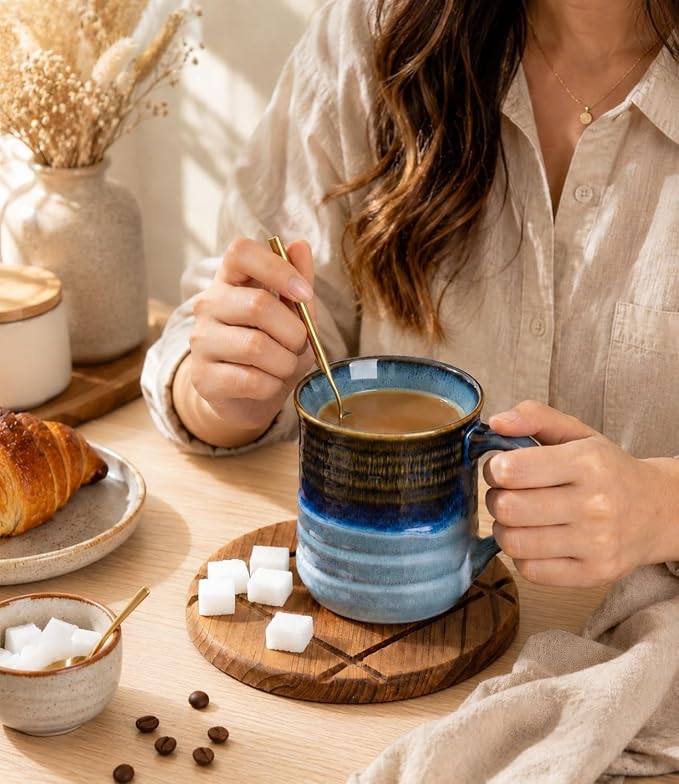 GBhome 18oz Large Coffee Mug, Handmade Ceramic Coffee Mug for Latte/Tea/Beer/Hot Cocoa, Dishwasher & Microwave Safe, Gradient blue - Image 6