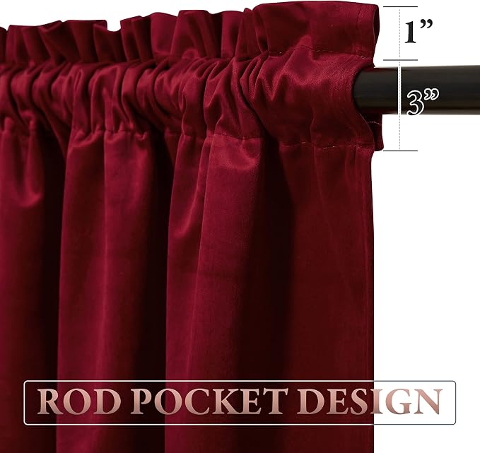 Red Tassel Christmas Velvet Valances Curtains 52x18 Inch 2 Panels | Christmas Home Decoration, Rod Pocket Kitchen Tassel Tier Curtains Room Darkening Window Drapes for Bedroom, Bay Window - Image 3
