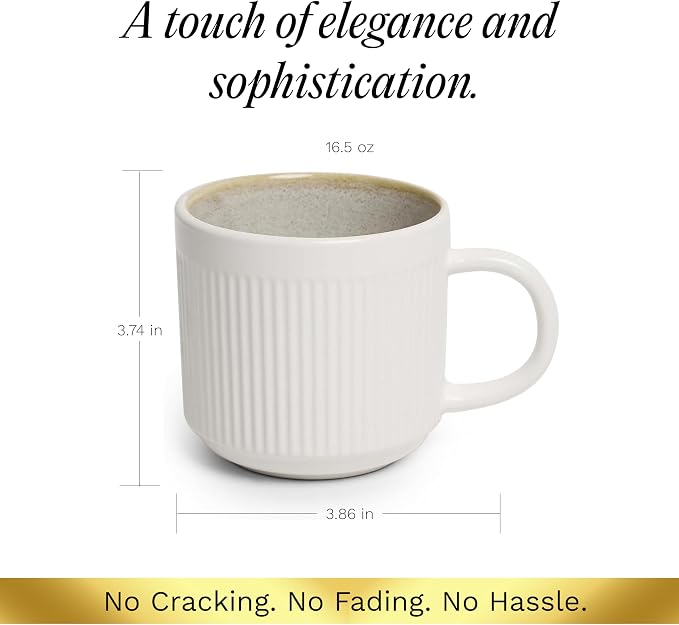 SANGO Anderson Cream Coffee Mugs Set of 4, 16.5 oz Stoneware Coffee Mug Set, Big Ceramic Tea Cup with Reactive Glaze for Cappuccino, Latte, Large Coffee Cups with Handle, Microwave & Dishwasher Safe - Image 3