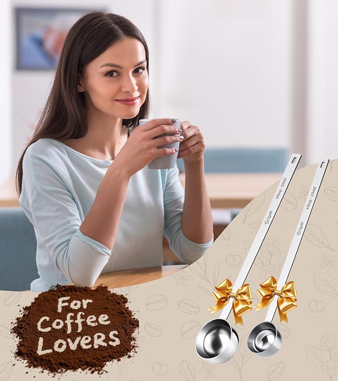 Ugotit Coffee Scoop for Ground Coffee, 304 Stainless Steel Long Handled Measuring Scoop Set, 2 Tablespoon Coffee Bean Scoop for Protein Powder, Tea, Baking (2pcs)