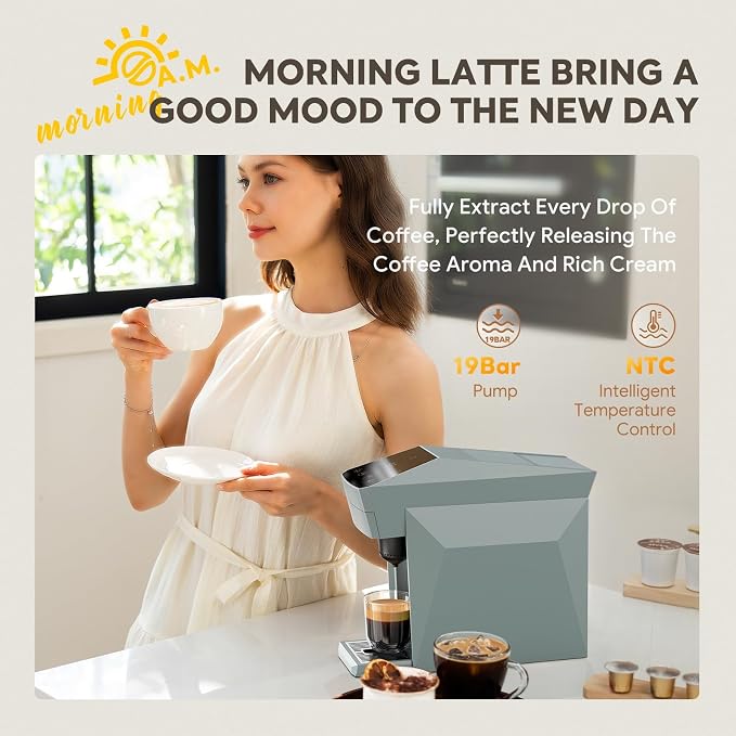 3-in-1 Coffee Maker & Espresso Machine for Pods & Grounds, Fits K Cup/Nes/Grounds, 4 Cup Sizes & Custom Brew Volume/Temp, 4.72" W for Kitchen/Office/Dorms,27 oz Tank - Image 2