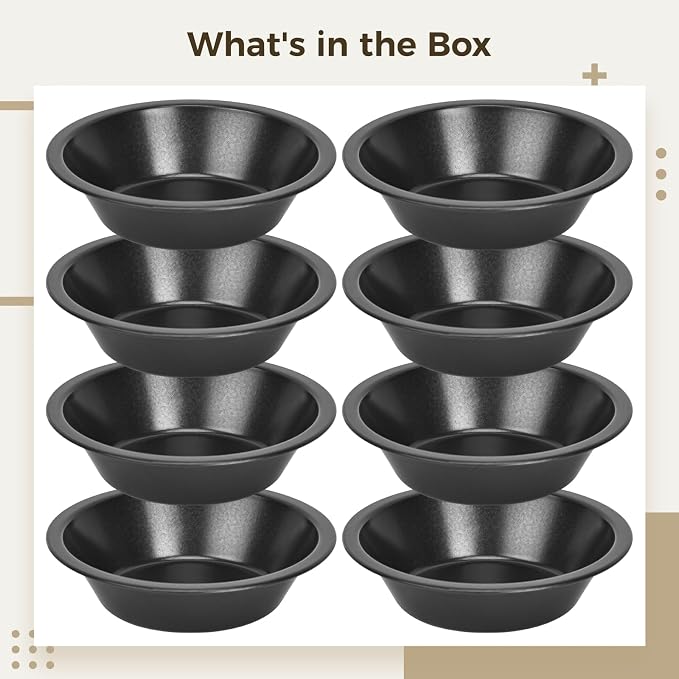 8 Pcs Small Pie Pans, 5 inch Round Cake Pans, Carbon Steel Baking Tins with Rolled Edges, Small Tart Pans for Pies, Quiche, Muffins and Personal Desserts, Non Stick Coating - Image 2
