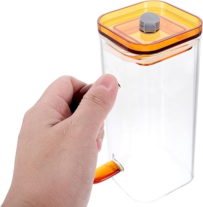 Glass Drinking Cup with Amber Handle High Borosilicate Glass Tumbler with PP Lid and Straw Reusable Cold Beverage Cup for Juice Coffee Milk and Outdoor Use