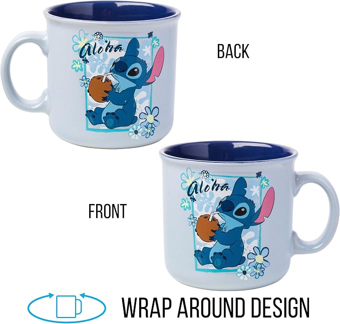 Silver Buffalo Disney Lilo and Stitch Aloha Vibes, Ceramic Camper Mug, 20oz | Coconut Tropical Floral, 0.59 Liters - Image 5