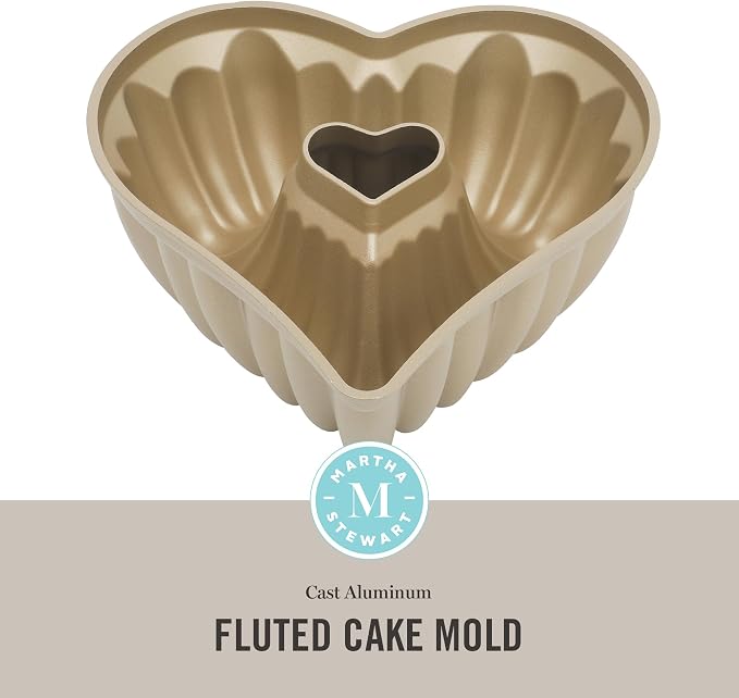 Martha Stewart Dunelle 10.75" Heart‑Shaped Cake Mold — Cast Aluminum Nonstick Fluted Cake Pan — Easy Release, Oven‑Safe to 450°F - Image 2