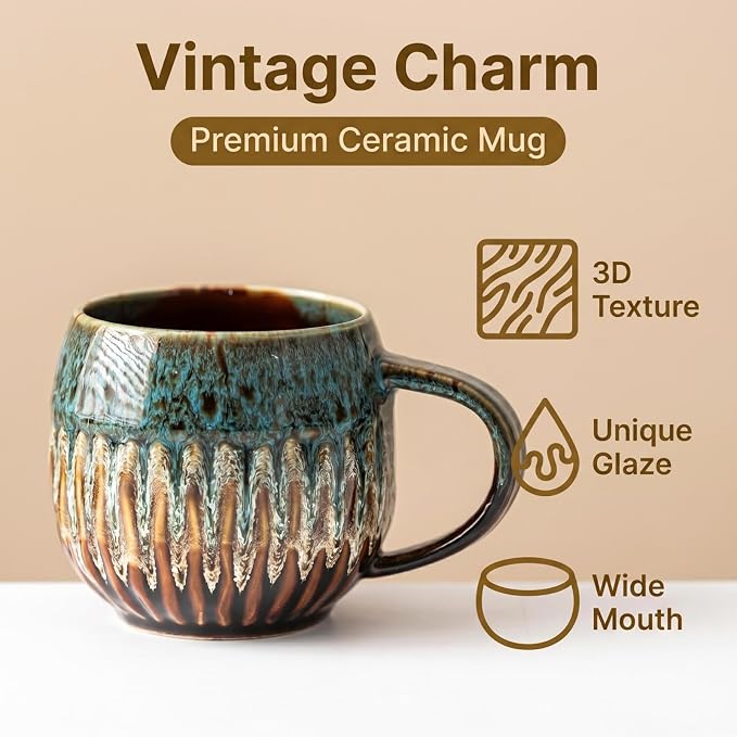 Large Ceramic Coffee Mug - 13oz Tea Cup, Blue, Set of 4 | Large Tea Mug, Microwave Safe, Dishwasher Safe - Image 3