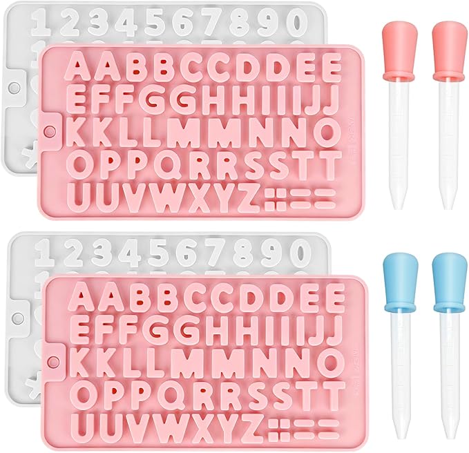 4 Pcs Letter Molds for Chocolate,Non-Stick Chocolate Molds Silicone, Alphabet Baking Tools for Party Cake Candy Cookie Baking Decorations(Pink&Grey)