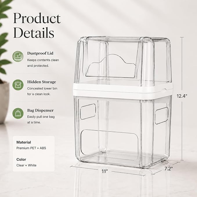 Trash Bag Dispenser & Dishwasher Pods Organizer, Clear Acrylic Garbage Bag Holder Under Sink Organizer With Removable Lid, Laundry Pods Container for Kitchen Pantry Laundry Room (3IN1 Dispenser) - Image 7