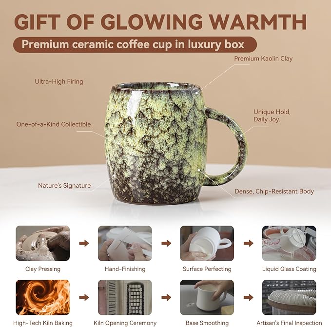 Amber Nebula Ceramic Coffee Mug - 14 oz Unique Reactive Glaze Coffee Cup with Large Handle, Barrel Cute Mug for Women Men Home Office Gift - Image 4