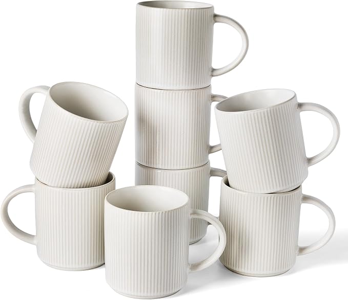 famiware Coffee Mug Set for 8, Star 16 oz Catering Mugs Cup Set with Handle for Coffee, Tea, Cocoa, Milk - Ceramic Stoneware Drinkware Set, Matte White by Famiware