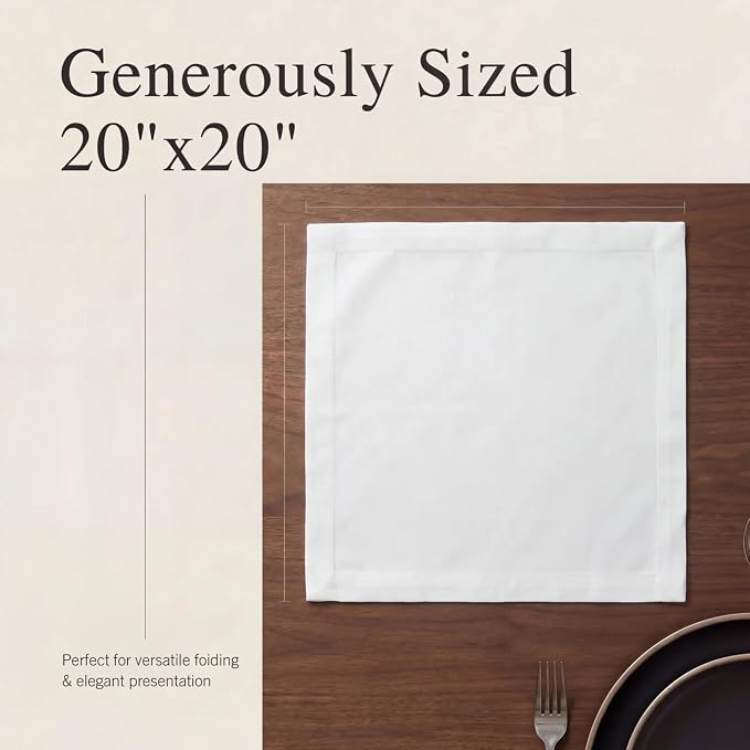 Urban Villa Cloth Napkins Cotton 20x20 (Set of 12) White - Image 6