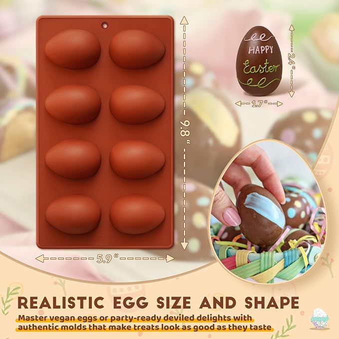 HKNMTT Silicone Egg Molds Easter 2PCS, 2.4" Food Grade 3D Moulds for Vegan Deviled Eggs Peanut Filling 3D Chocolate Candy Jello Pudding Soap Gift, Oven Safe Baking Cake Kit - Image 6