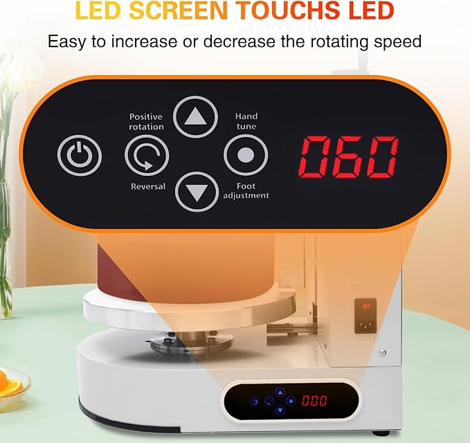 Cake Icing Machine 200W Auto Cream Spreading Machine w/LED Display, Horizontal & Vertical Spatula Adjust, Professional Cake Decorating Machine Frosting Turntable for 4-12 Inch Cakes (White)
