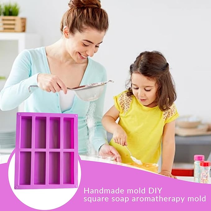 Silicone Bar Molds, 2PCS 8-Cavity Rectangle Chocolate Mold, Non-stick Silicone Baking Mold, DIY Candy Bar for Muffin Cornbread Cheesecake Pudding Cake and Soap.