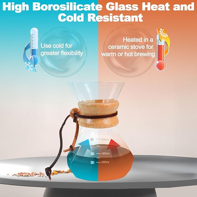 Pour Over Coffee Pot Set 400ml Features 304 Stainless Steel Filter Glass Coffee Pot with High Borosilicate Glass Duckbill Spout Design Solid Wood Handle Pour Over Coffee Drippers Daily Brewing