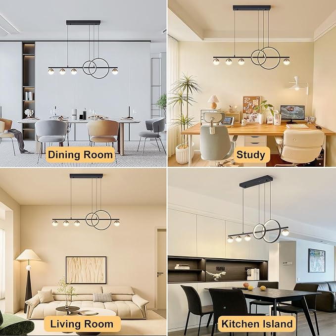 ORANOOR Modern LED Black Gold Chandelier, 39inch Dimmable LED Pendant Light | Linear Pendant Lights for Kitchen Island, 39in Globe Haning Pendant Chandelier Lighitng for Dining Room (2 Rings, 3000lm) ﻿ - Image 6