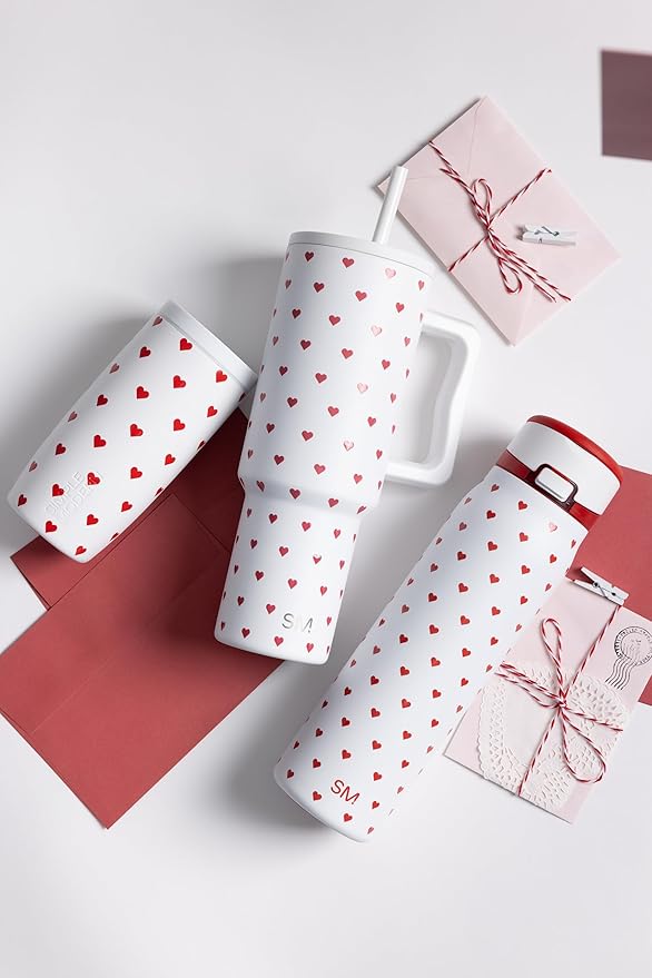 Simple Modern Insulated Travel Coffee Mug 360° Lid | 16oz | Hearts | Voyager Ceramic-Lined Insulated Stainless Steel Coffee Tumbler Iced Coffee Cup, Mug with Lid | Fits Cupholder, Crimson Hearts - Image 5